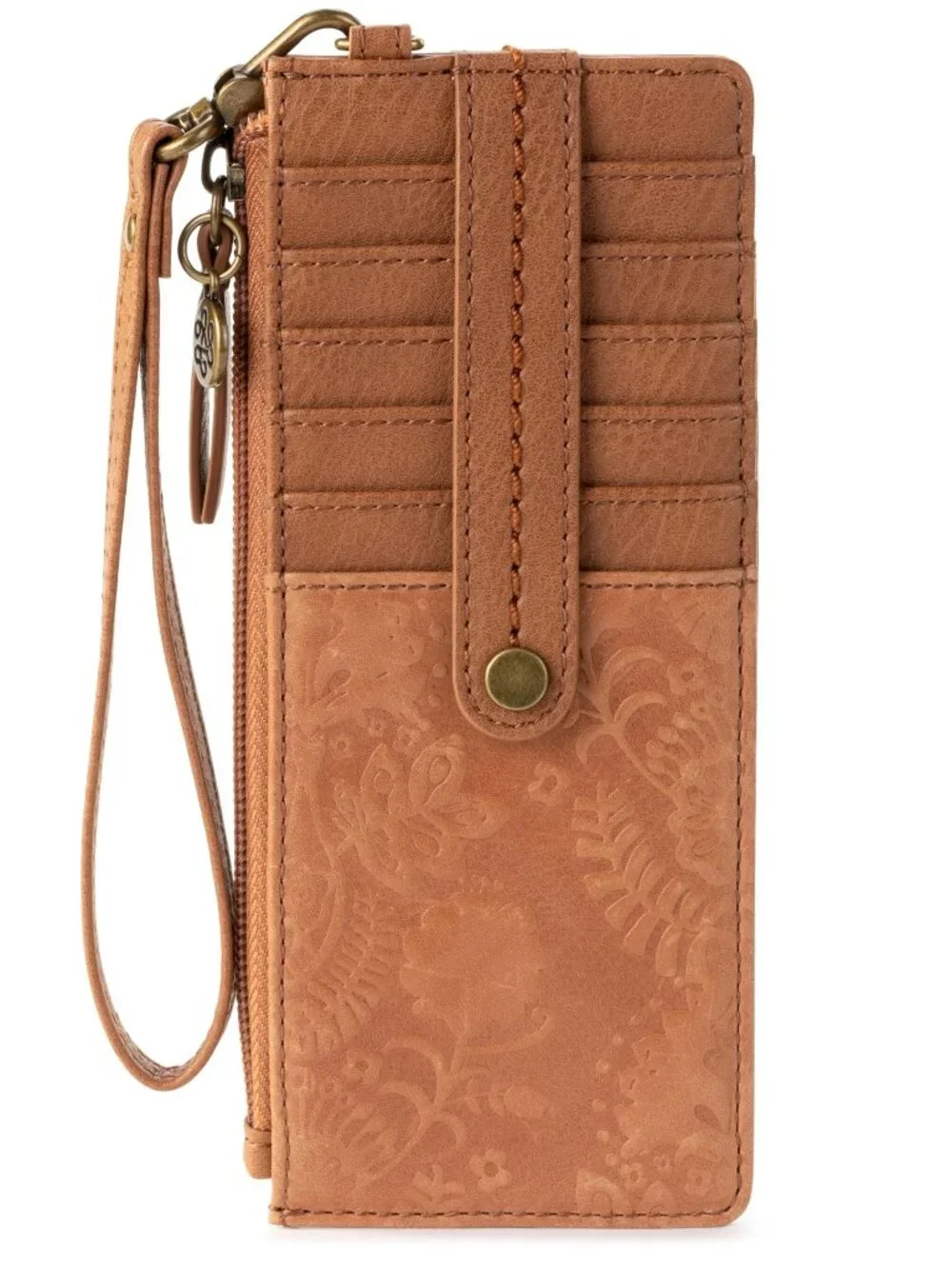 The Sak Kira Card Wristlet / Tobacco Floral Emboss NWT